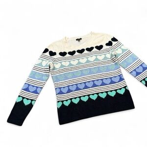 TALBOTS Heart Sweater Cream Blue Green Gradient Knit Crewneck Size M